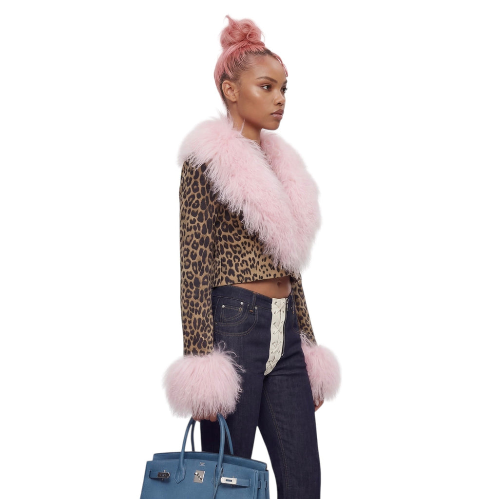 LEOPARD FUR COLLAR JACKET