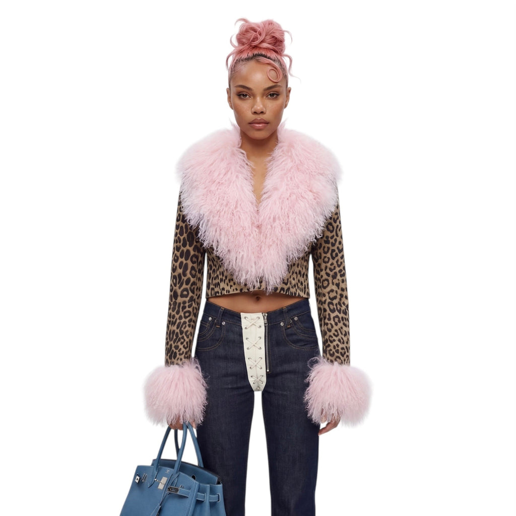 LEOPARD FUR COLLAR JACKET