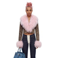 LEOPARD FUR COLLAR JACKET